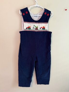 Orient Expressed Smocked Navy Corduroy Overalls with Construction
